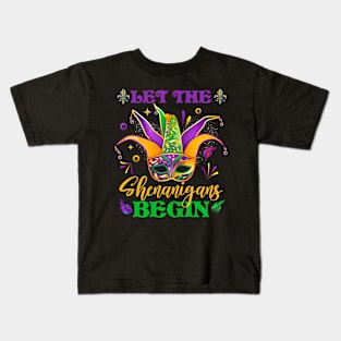 Cute Mardi Gras Mask Let The Shenanigans Begin Men Women Kids T-Shirt